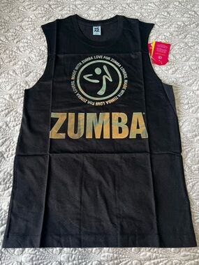 Zumba Fitness Made with Zumba Love Black Muscle Tank with Metallic Logo XS NWT